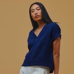 Pact Organic Coastal Daily Double Gauze Top Navy M/L